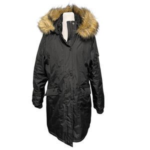 Steve Madden Black Insulated Fur Hood Coat Parka Size Large